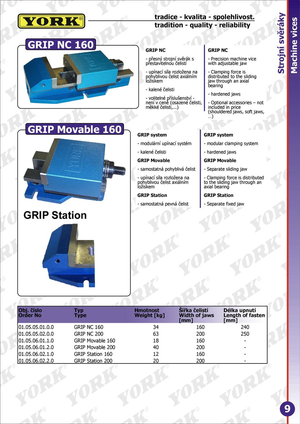 ..) GRIP system - modulární upínací systém - kalené čelisti GRIP Movable - samostatná pohyblivá čelist - upínací síla rozložena na pohyblivou čelist axiálním ložiskem GRIP Station - samostatná pevná