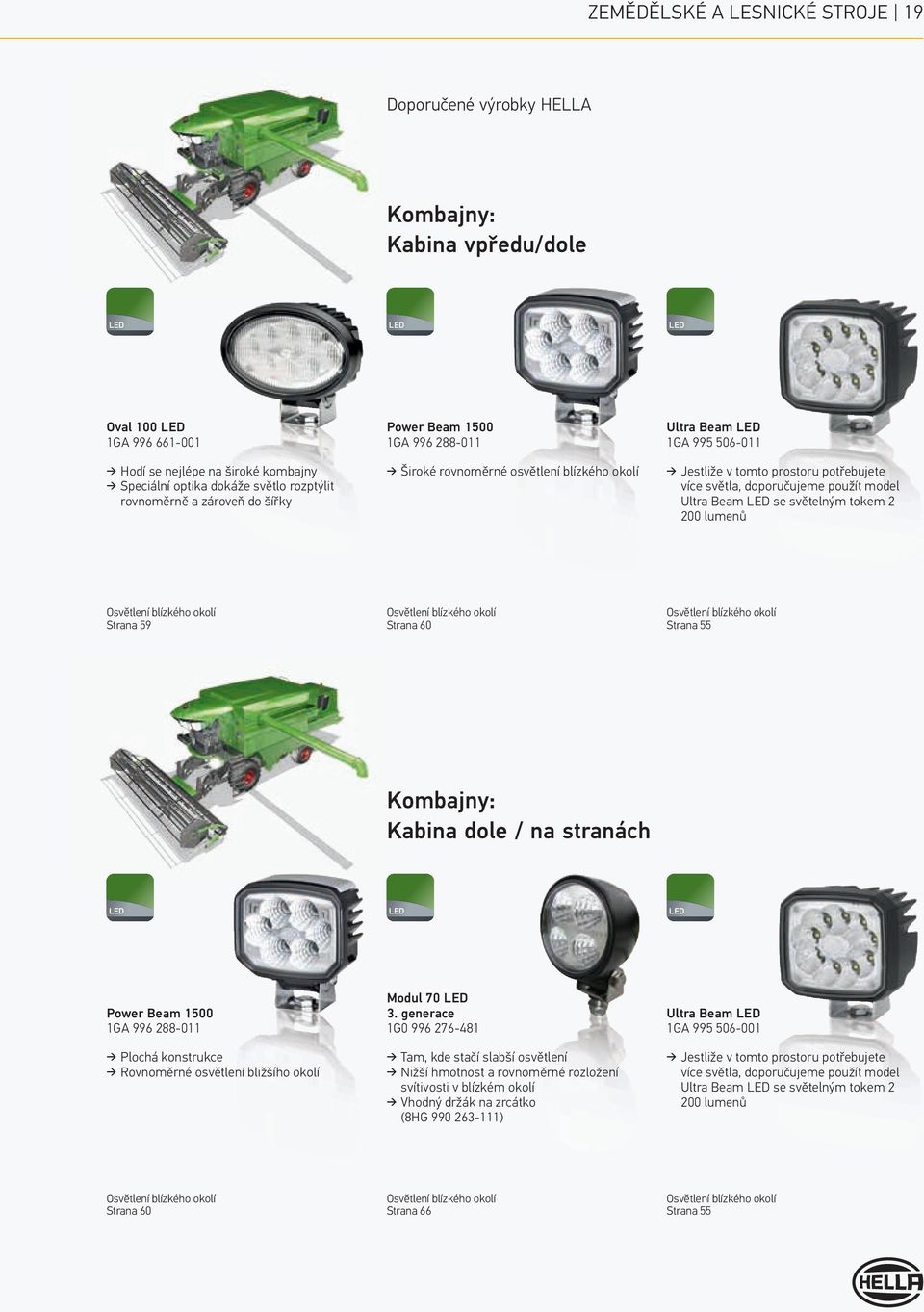 model Ultra Beam se světelným tokem 2 200 lumenů Strana 59 Strana 60 Strana 55 Kombajny: Kabina dole / na stranách Power Beam 1500 1GA 996 288-011 Modul 70 3.
