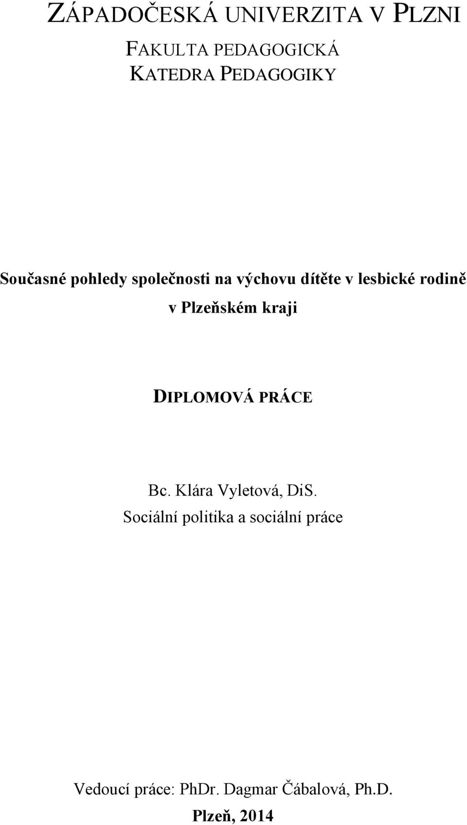 Plzeňském kraji DIPLOMOVÁ PRÁCE Bc. Klára Vyletová, DiS.