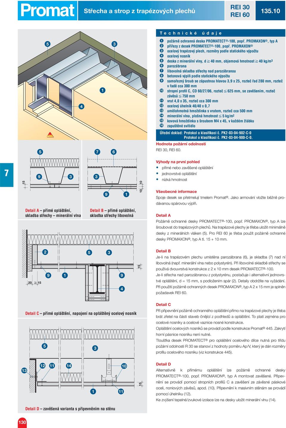 betonová výplň podle statického výpočtu samořezný šroub se zápustnou hlavou, x, rozteč řad 0 mm, rozteč v řadě cca 00 mm stropní proﬁl C, CD 0//0, rozteč mm, se zavěšením, rozteč závěsů 0 mm vrut,0