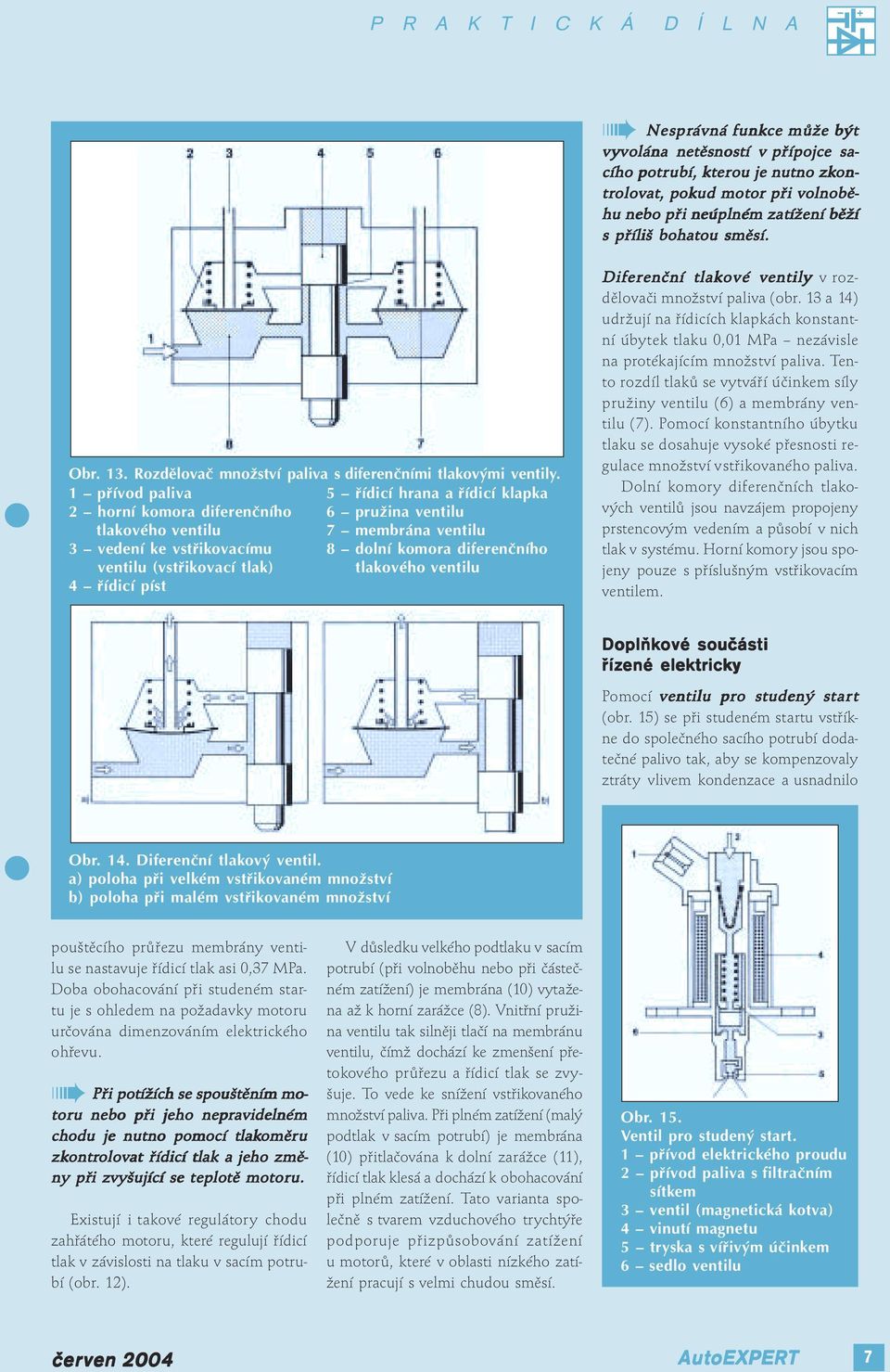 1 přívod paliva 5 řídicí hrana a řídicí klapka 2 horní komora diferenčního 6 pružina ventilu tlakového ventilu 7 membrána ventilu 3 vedení ke vstřikovacímu 8 dolní komora diferenčního ventilu