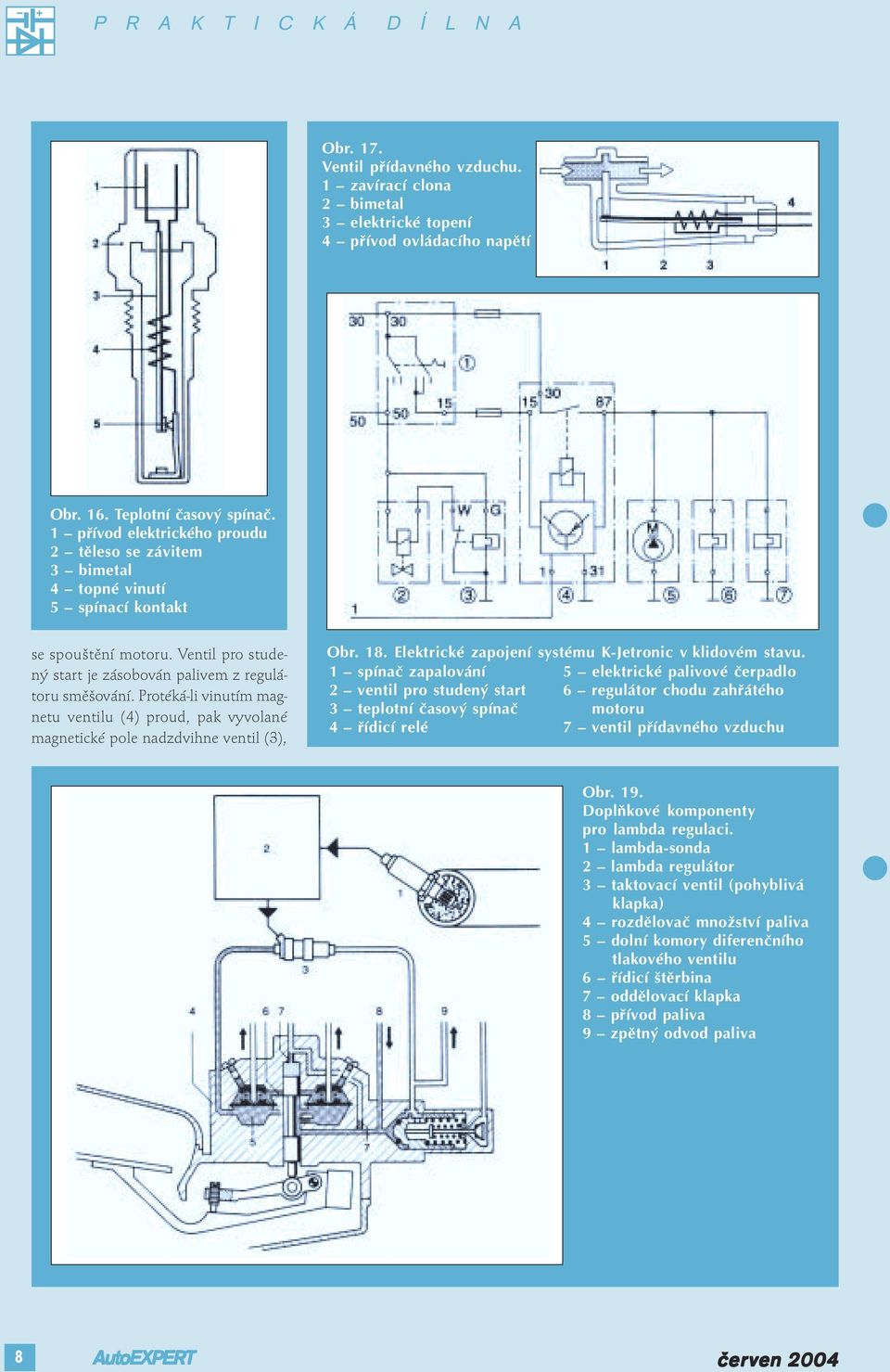 Protéká-li vinutím magnetu ventilu (4) proud, pak vyvolané magnetické pole nadzdvihne ventil (3), Obr. 18. Elektrické zapojení systému K Jetronic v klidovém stavu.