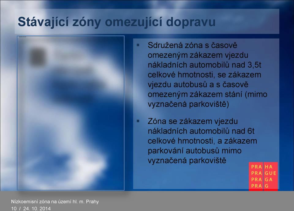 zákazem stání (mimo vyznačená parkoviště) Zóna se zákazem vjezdu nákladních automobilů nad