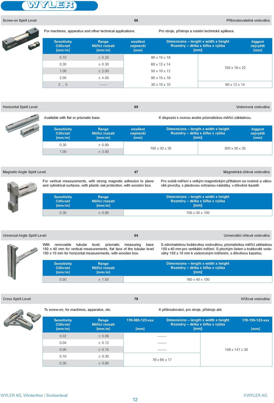 .. 5 -------- 30 x 10 x 10 60 x 12 x 14 Horizontal Spirit Level 69 Vodorovná vodováha Available with flat or prismatic base. K dispozici s rovnou anebo prizmatickou měřící základnou. nejvyětš 0.