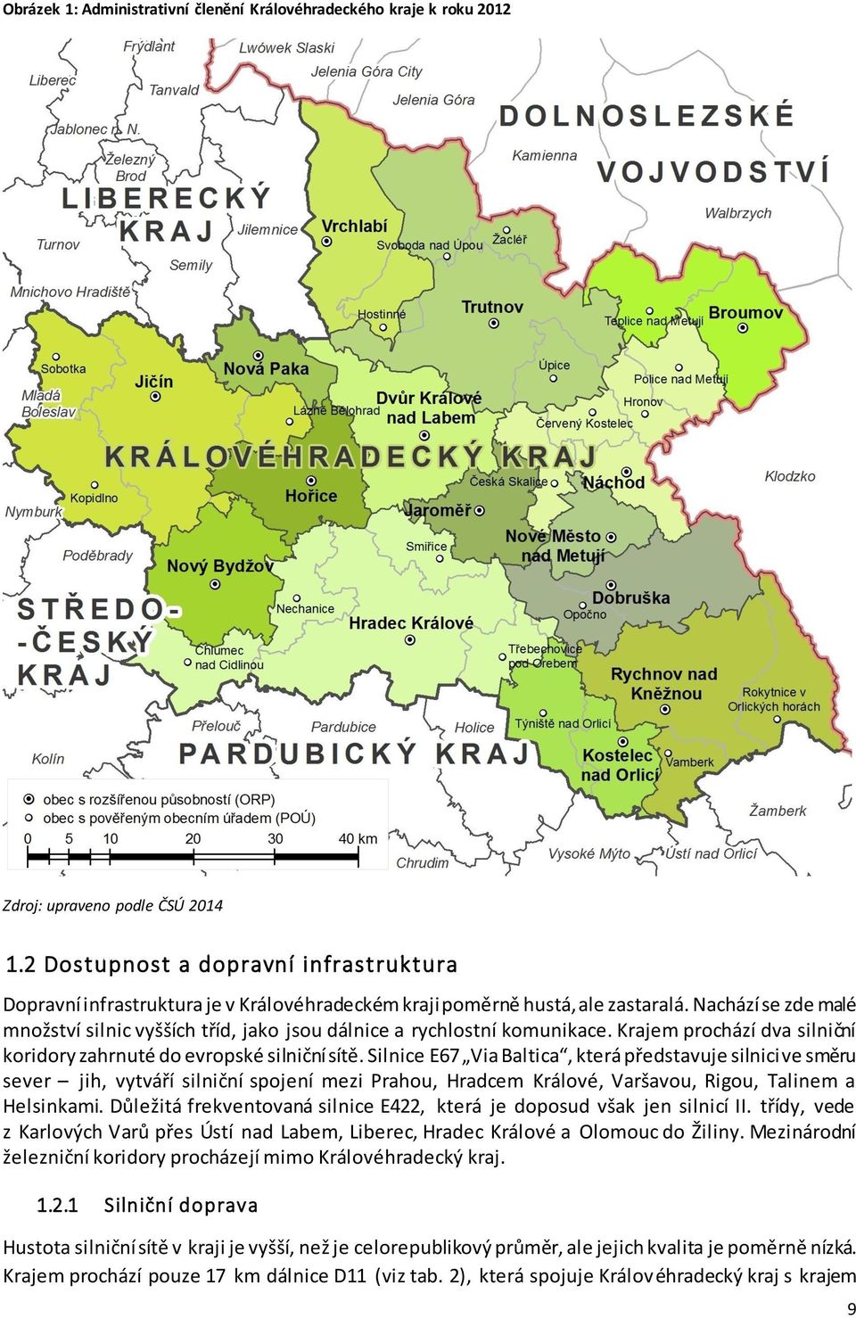 Nachází se zde malé množství silnic vyšších tříd, jako jsou dálnice a rychlostní komunikace. Krajem prochází dva silniční koridory zahrnuté do evropské silniční sítě.