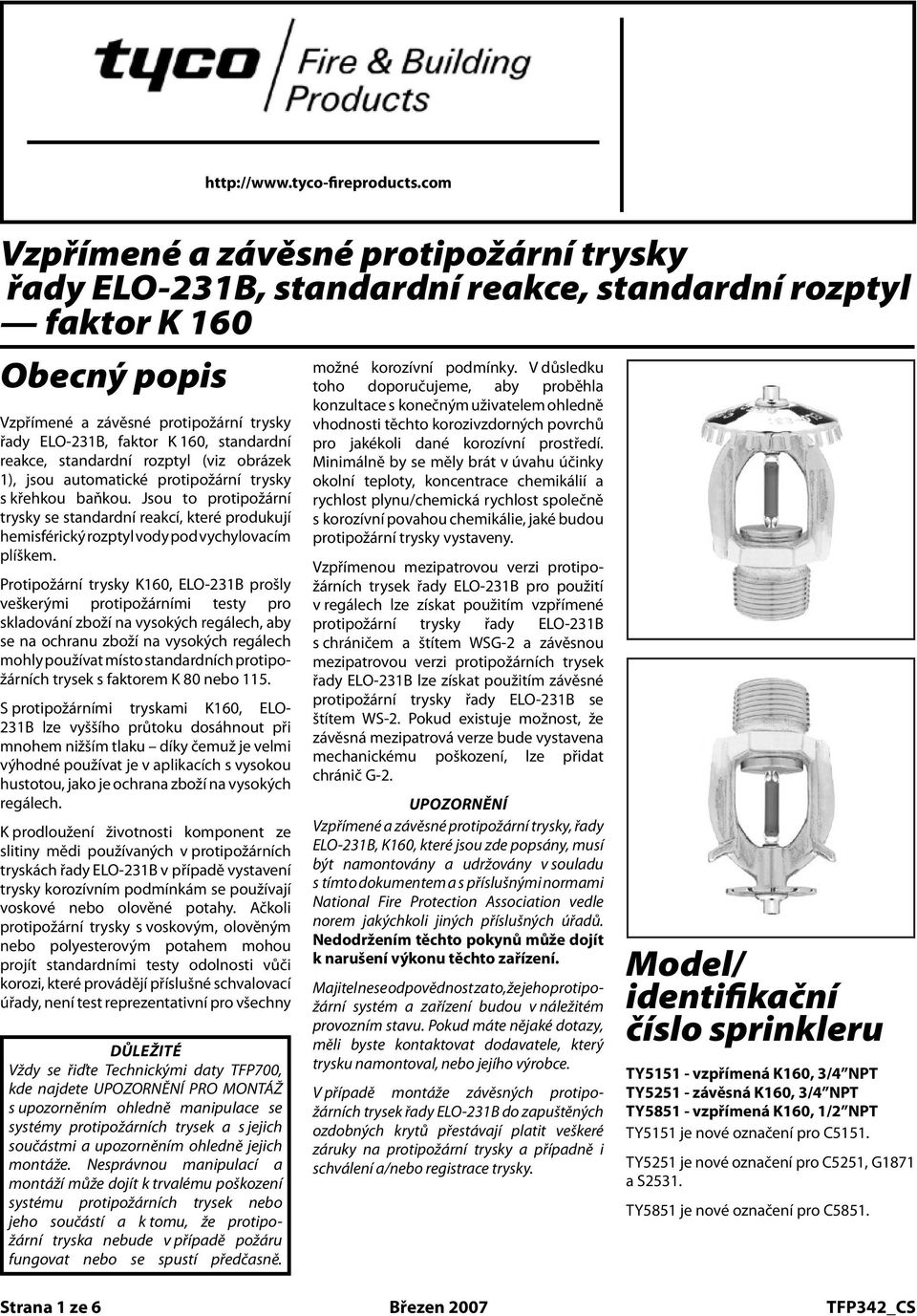 závěsné trysky řady ELO231B, faktor K 160, standardní reakce, 11.