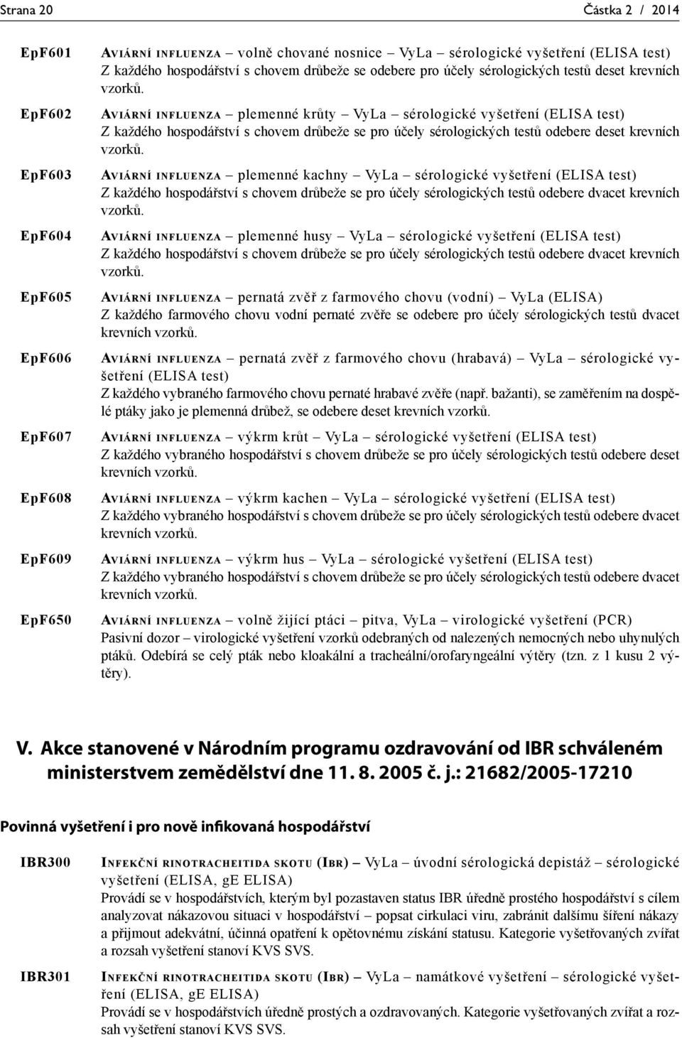 AVIÁRNÍ INFLUENZA plemenné krůty VyLa sérologické vyšetření (ELISA test) Z každého hospodářství s chovem drůbeže se pro účely sérologických testů odebere deset krevních vzorků.