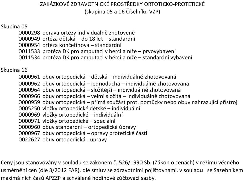 individuálně zhotovovaná 0000962 obuv ortopedická jednoduchá individuálně zhotovovaná 0000964 obuv ortopedická složitější individuálně zhotovovaná 0000966 obuv ortopedická velmi složitá individuálně