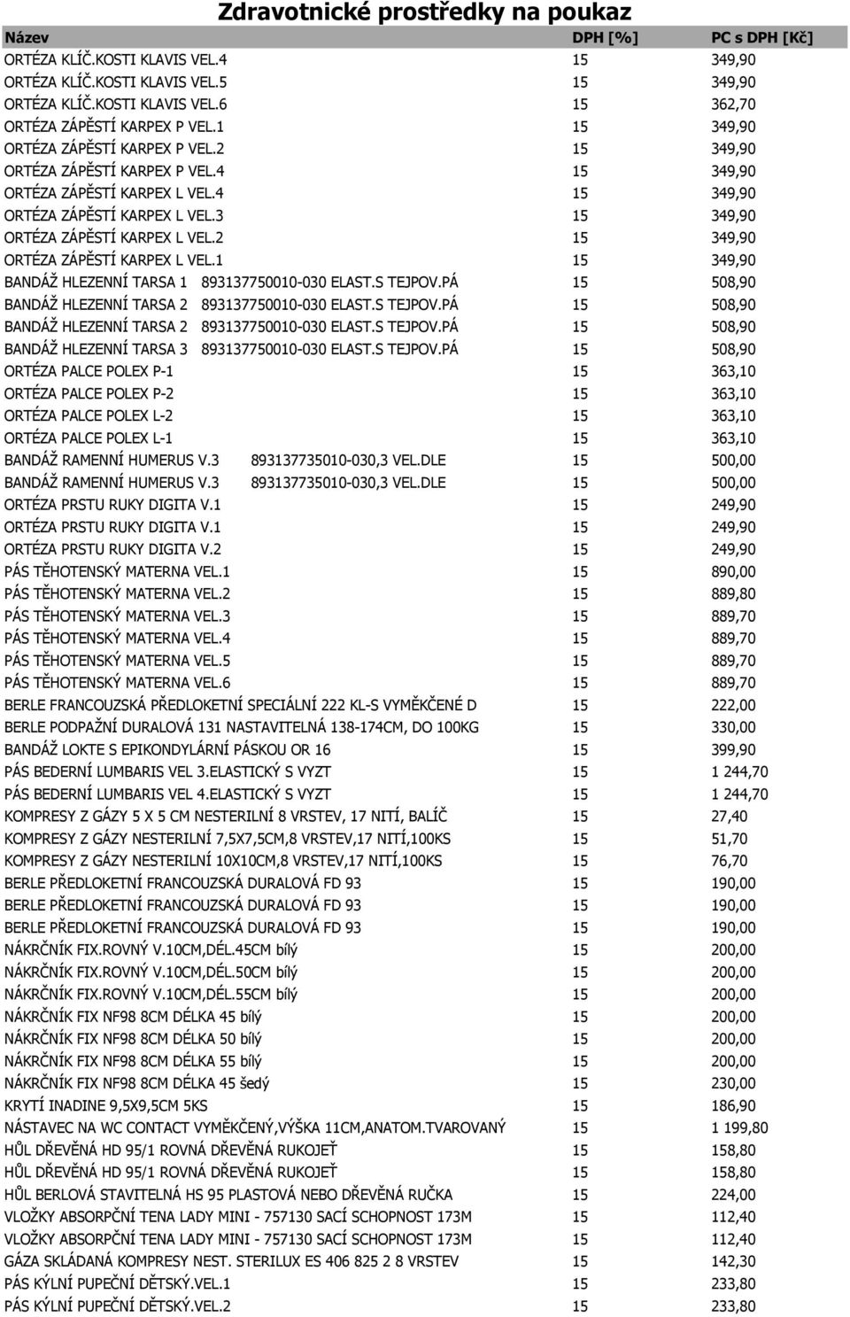 1 15 349,90 BANDÁŽ HLEZENNÍ TARSA 1 893137750010-030 ELAST.S TEJPOV.PÁ 15 508,90 BANDÁŽ HLEZENNÍ TARSA 2 893137750010-030 ELAST.S TEJPOV.PÁ 15 508,90 BANDÁŽ HLEZENNÍ TARSA 2 893137750010-030 ELAST.S TEJPOV.PÁ 15 508,90 BANDÁŽ HLEZENNÍ TARSA 3 893137750010-030 ELAST.