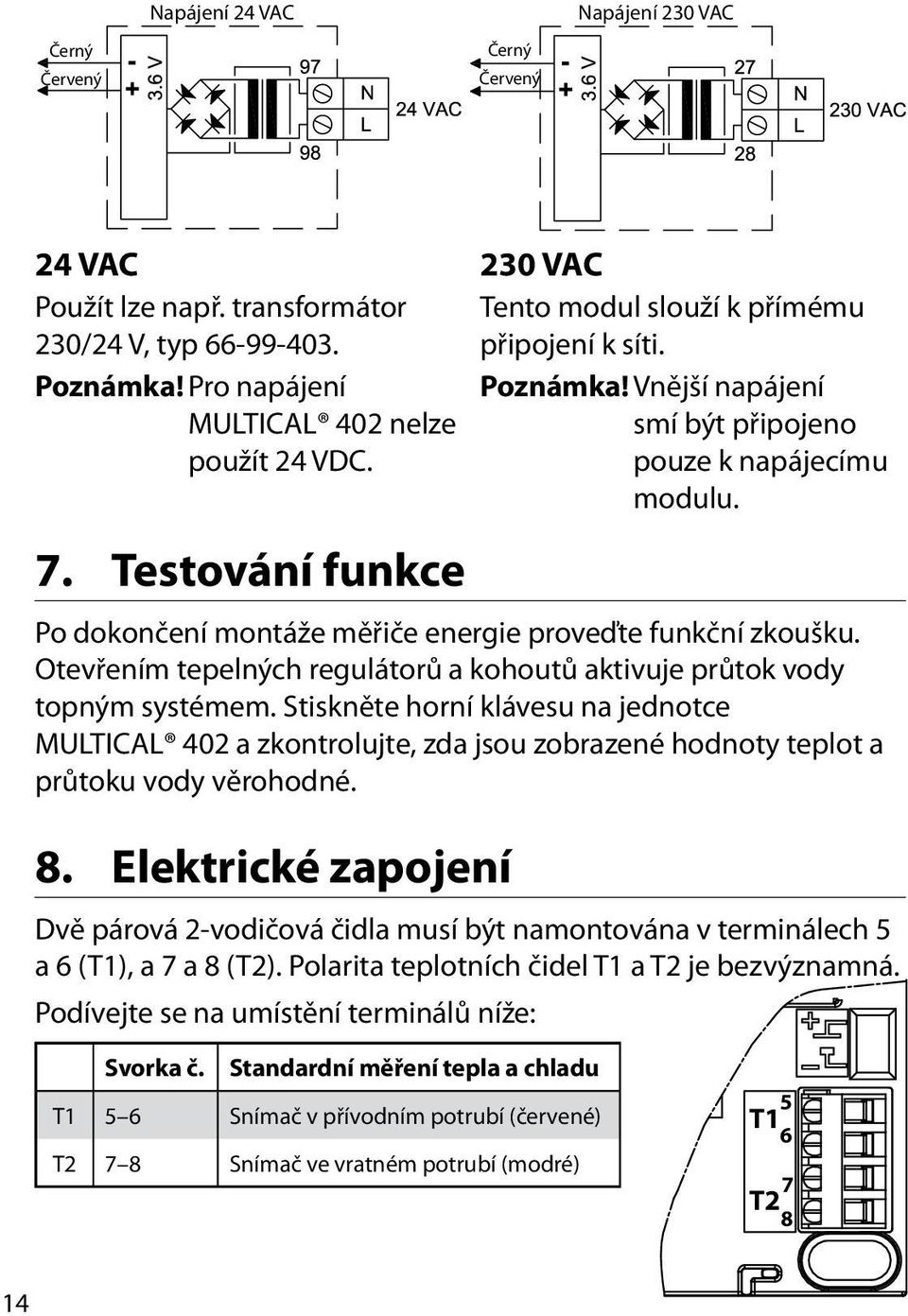 Po dokončení montáže měřiče energie proveďte funkční zkoušku. Otevřením tepelných regulátorů a kohoutů aktivuje průtok vody topným systémem.