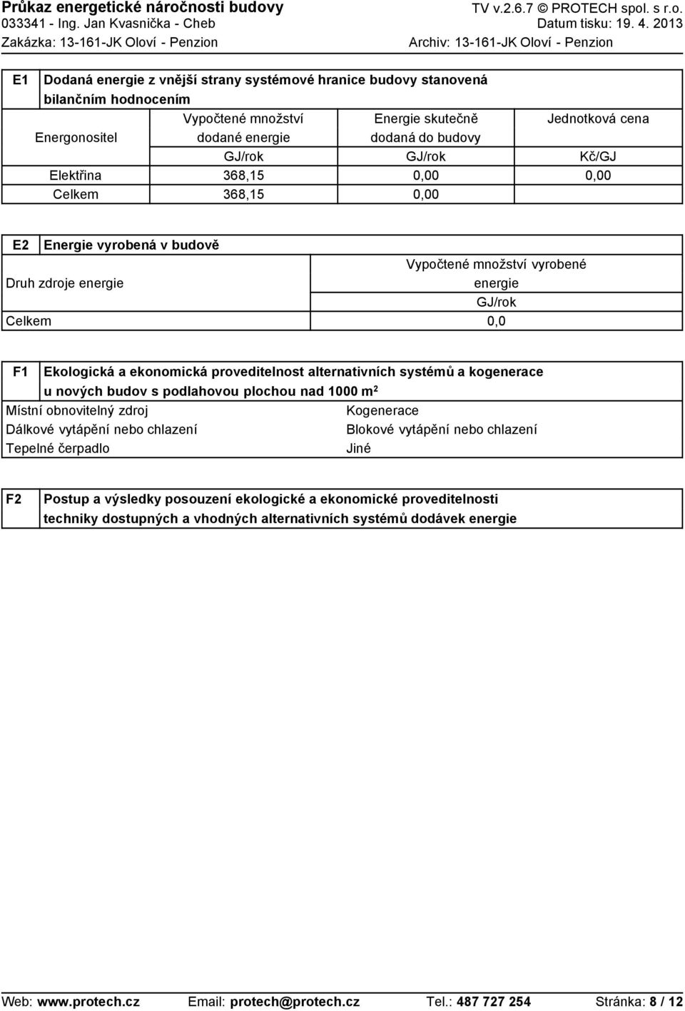 368,5 nergie skutečně dodaná do budovy 0 0 Jednotková cena Kč/GJ 0 nergie vyrobená v budově Druh zdroje energie Celkem Vypočtené množství vyrobené energie F kologická a ekonomická proveditelnost