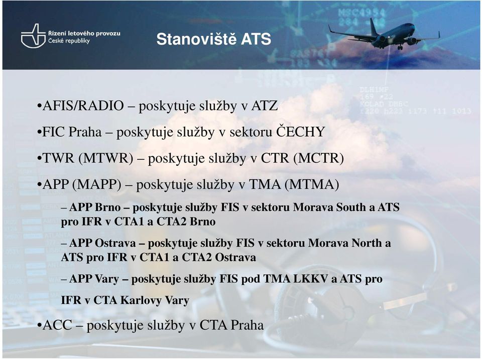 a ATS pro IFR v CTA1 a CTA2 Brno APP Ostrava poskytuje služby FIS v sektoru Morava North a ATS pro IFR v CTA1 a