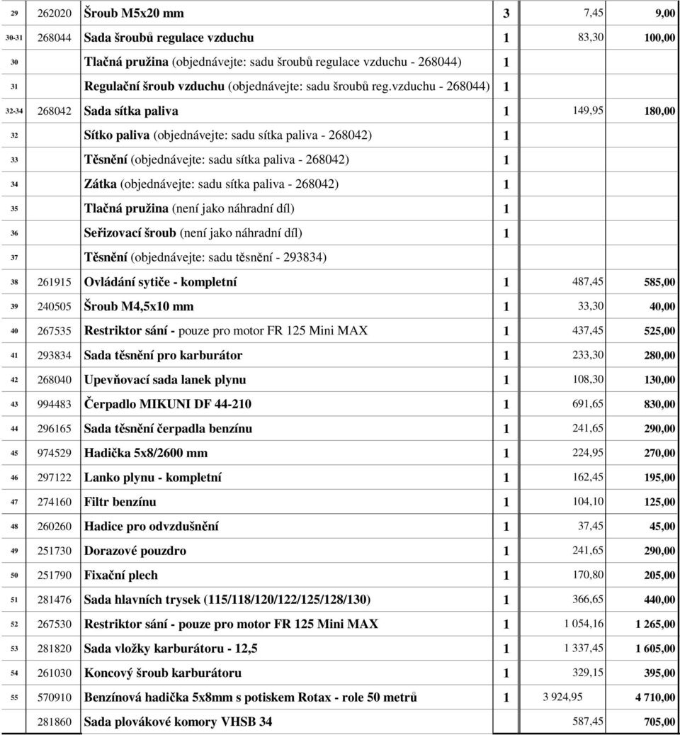 vzduchu - 268044) Sítko paliva (objednávejte: sadu sítka paliva - 268042) Těsnění (objednávejte: sadu sítka paliva - 268042) Zátka (objednávejte: sadu sítka paliva - 268042) Tlačná pružina (není jako