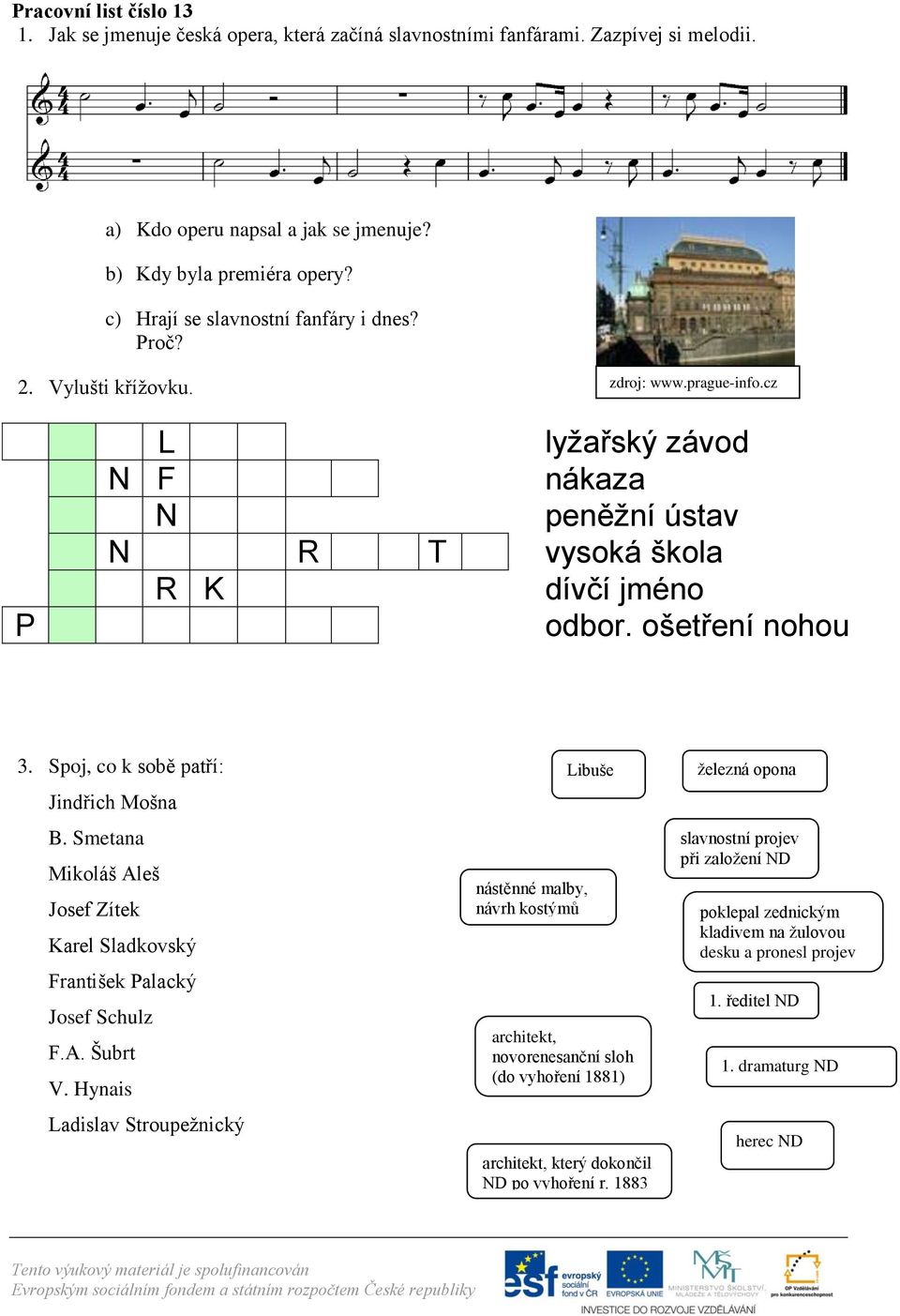 Spoj, co k sobě patří: Jindřich Mošna B. Smetana Mikoláš Aleš Josef Zítek Karel Sladkovský František Palacký Josef Schulz F.A. Šubrt V.