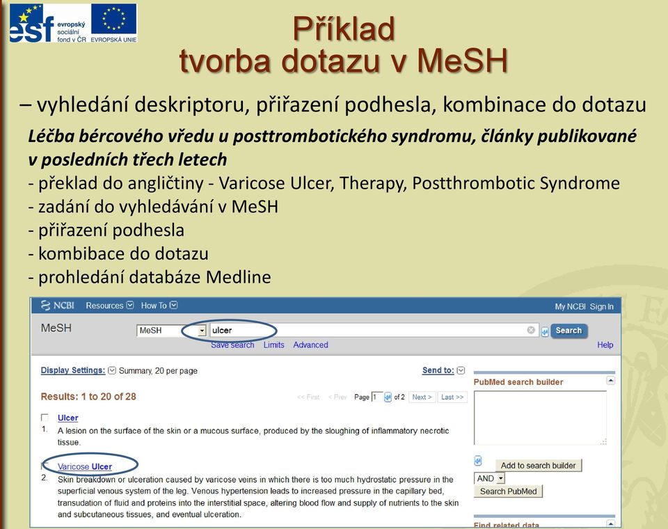angličtiny - Varicose Ulcer, Therapy, Postthrombotic Syndrome - zadání do vyhledávání v MeSH -