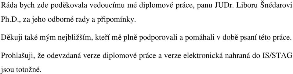 Děkuji také mým nejbližším, kteří mě plně podporovali a pomáhali v době psaní