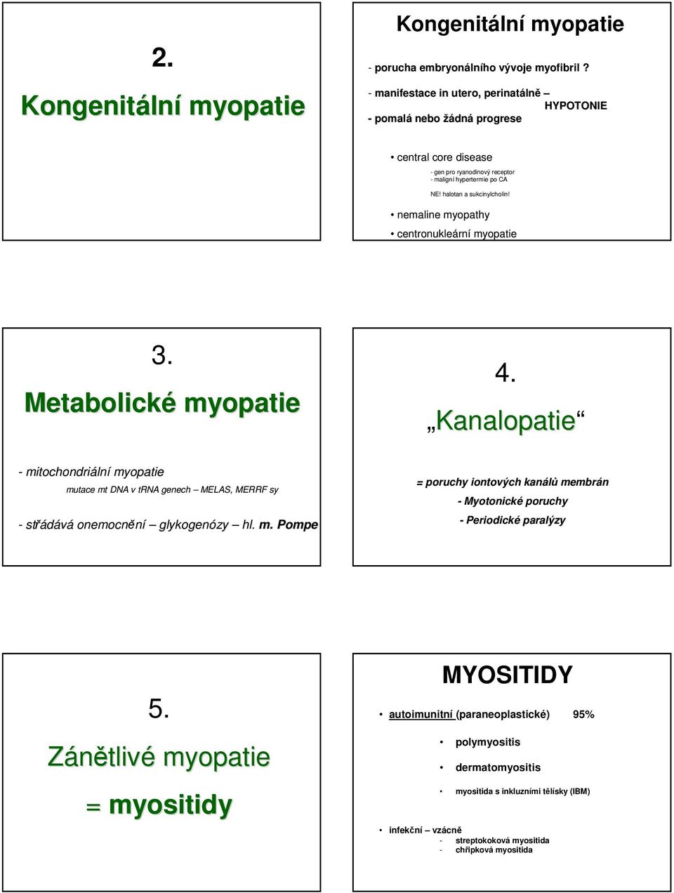 nemaline myopathy centronukleárn rní myopatie 3. Metabolické myopatie 4.