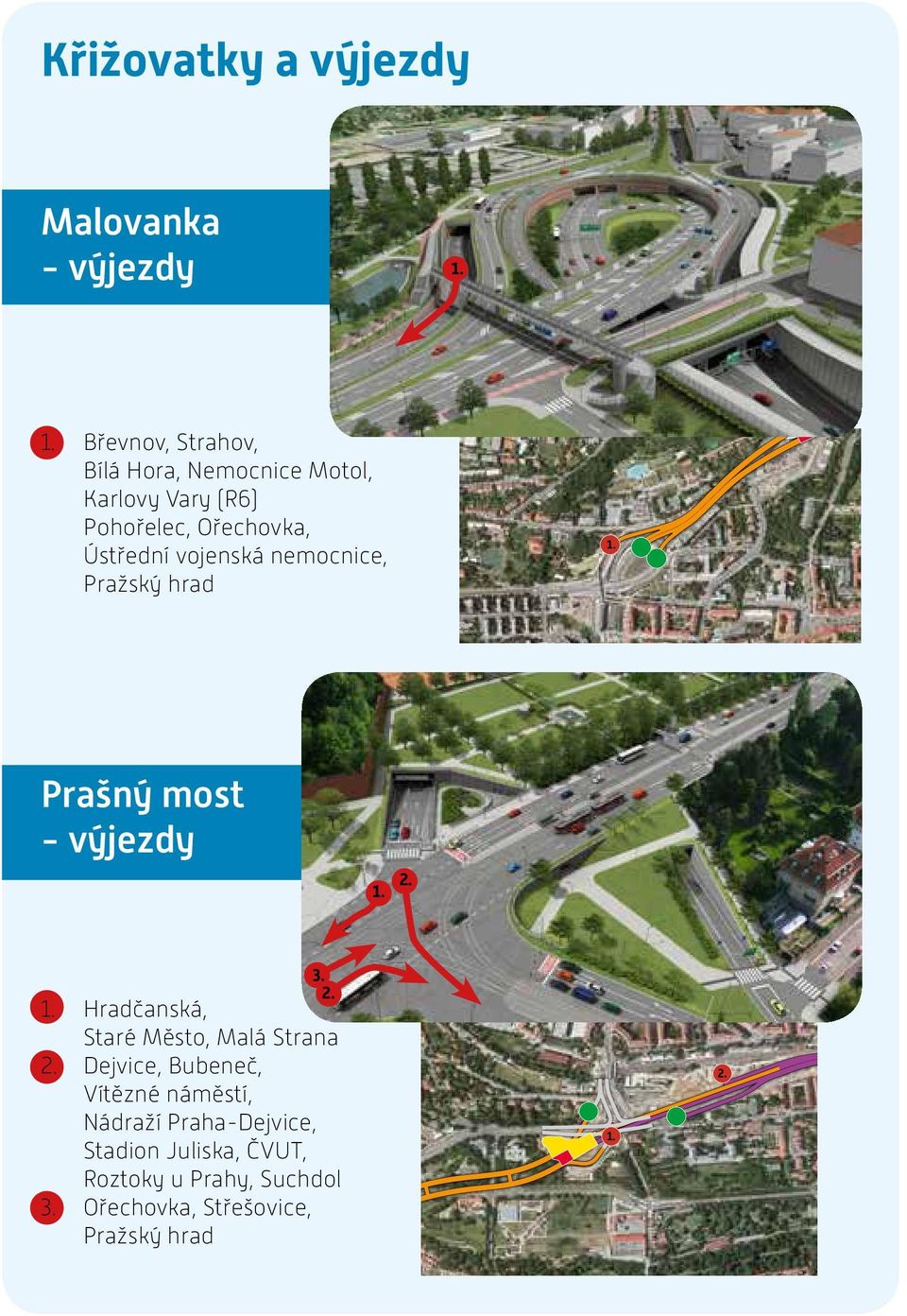 vojenská nemocnice, Pražský hrad 1. Prašný most - výjezdy 1. 2. 3. 2. 1. Hradčanská, Staré Město, Malá Strana 2.