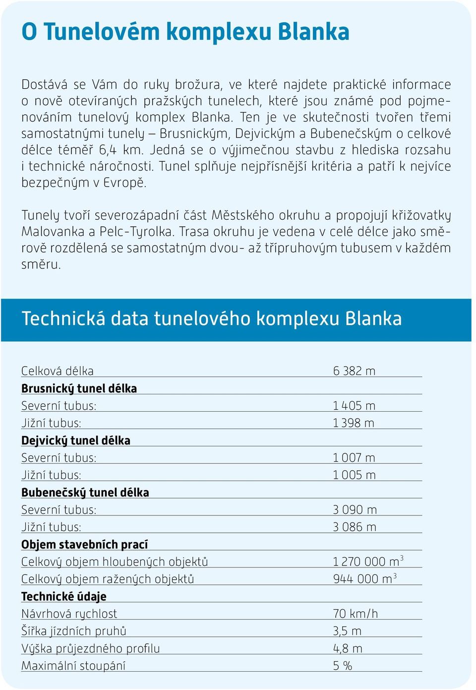 Tunel splňuje nejpřísnější kritéria a patří k nejvíce bezpečným v Evropě. Tunely tvoří severozápadní část Městského okruhu a propojují křižovatky Malovanka a Pelc-Tyrolka.