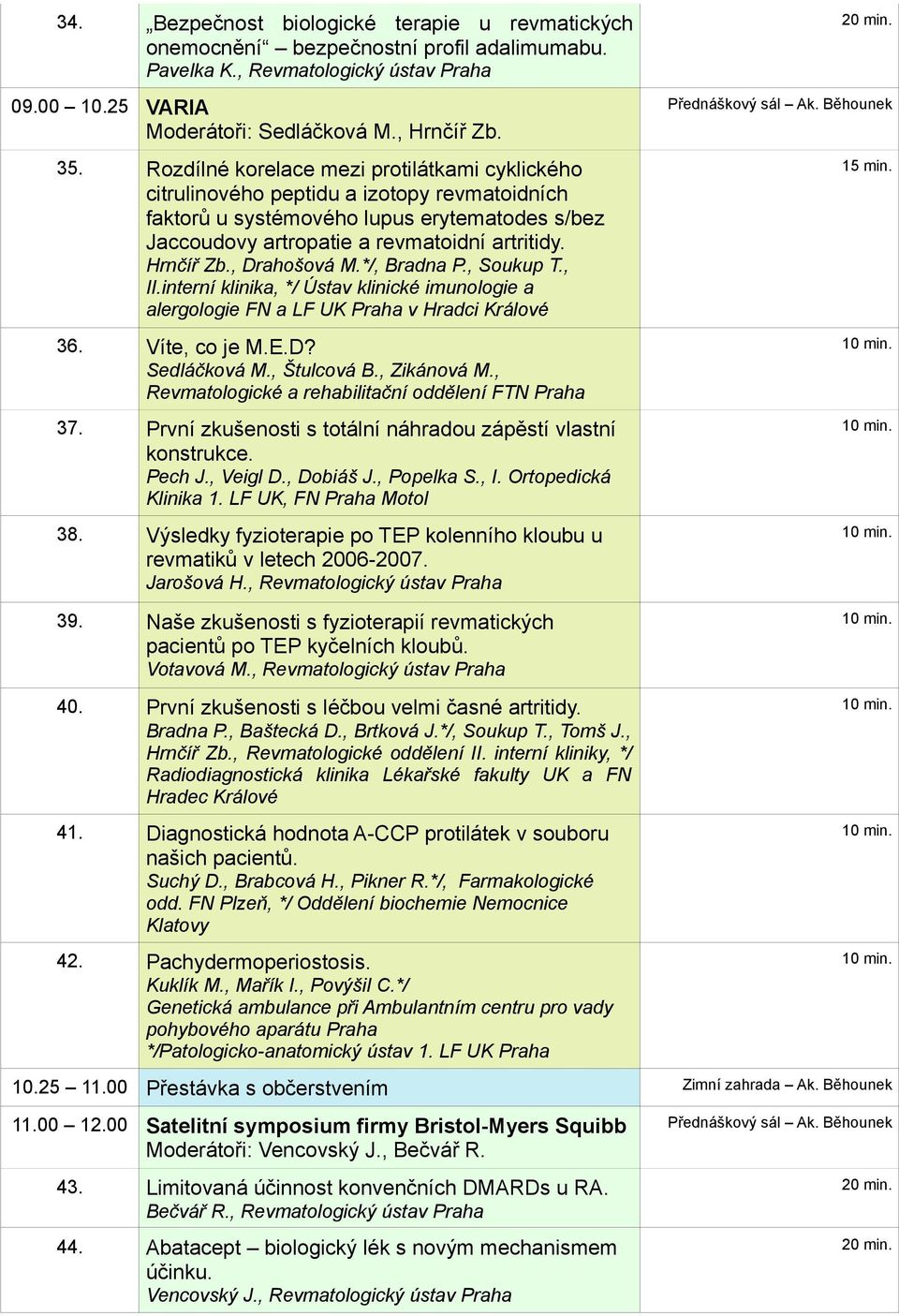 , Drahošová M.*/, Bradna P., Soukup T., II.interní klinika, */ Ústav klinické imunologie a alergologie FN a LF UK Praha v Hradci Králové 36. Víte, co je M.E.D? Sedláčková M., Štulcová B., Zikánová M.