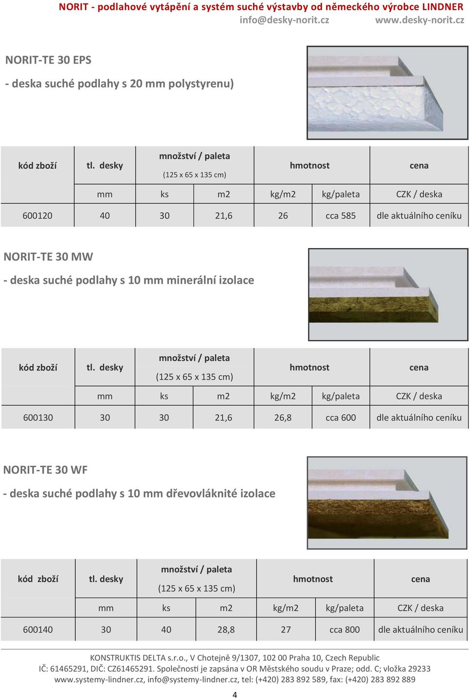 izolace 600130 30 30 21,6 26,8 cca 600 dle aktuálního ceníku NORIT-TE 30 WF - deska