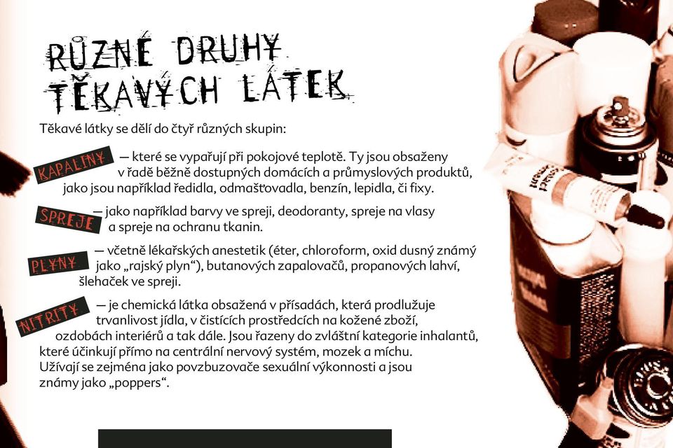 jako například barvy ve spreji, deodoranty, spreje na vlasy a spreje na ochranu tkanin.