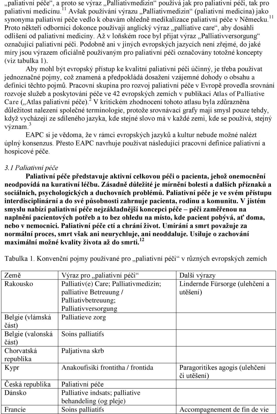 11 Proto někteří odborníci dokonce pouţívají anglický výraz palliative care, aby dosáhli odlišení od paliativní medicíny.