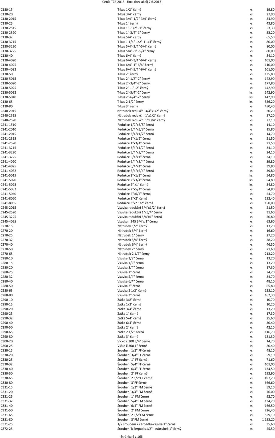80,00 C130 40 T kus 6/4" černý ks 84,10 C130 4020 T kus 6/4" 3/4" 6/4" černý ks 101,00 C130 4025 T kus 6/4" 1" 6/4" černý ks 110,00 C130 4032 T kus 6/4" 5/4" 6/4" černý ks 101,00 C130 50 T kus 2"