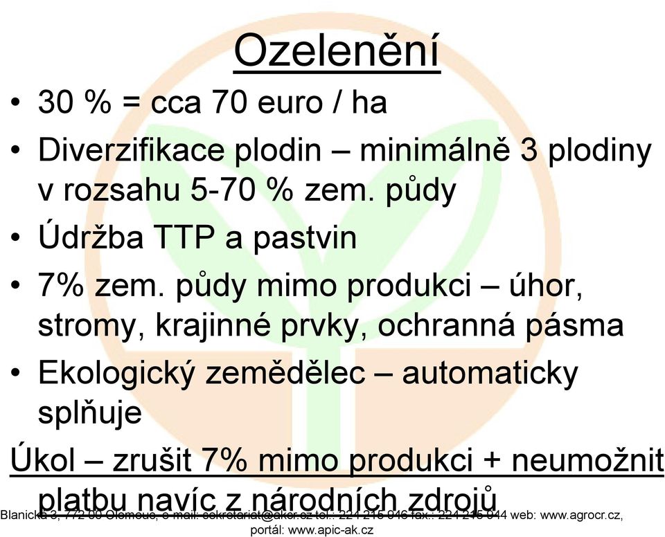 půdy mimo produkci úhor, stromy, krajinné prvky, ochranná pásma Ekologický