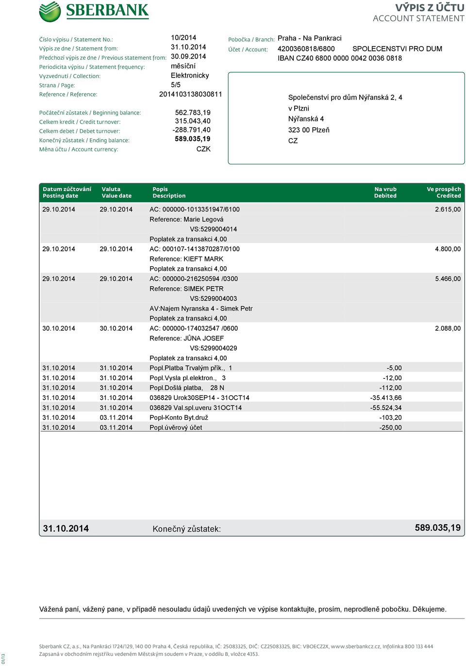, 1 Popl.Vysla pl.elektron., 3 Popl.Došlá platba, 036829 Urok30SEP14-31OCT14-35.413,66 036829 Val.spl.uveru 31OCT14-55.524,34 03.11.2014 Popl-
