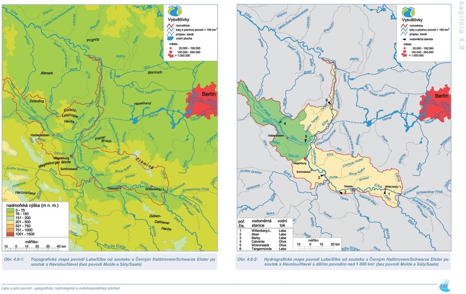 8-: Topograﬁcká mapa povodí Labe/Elbe od soutoku s Černým Halštrovem/Schwarze Elster po soutok s