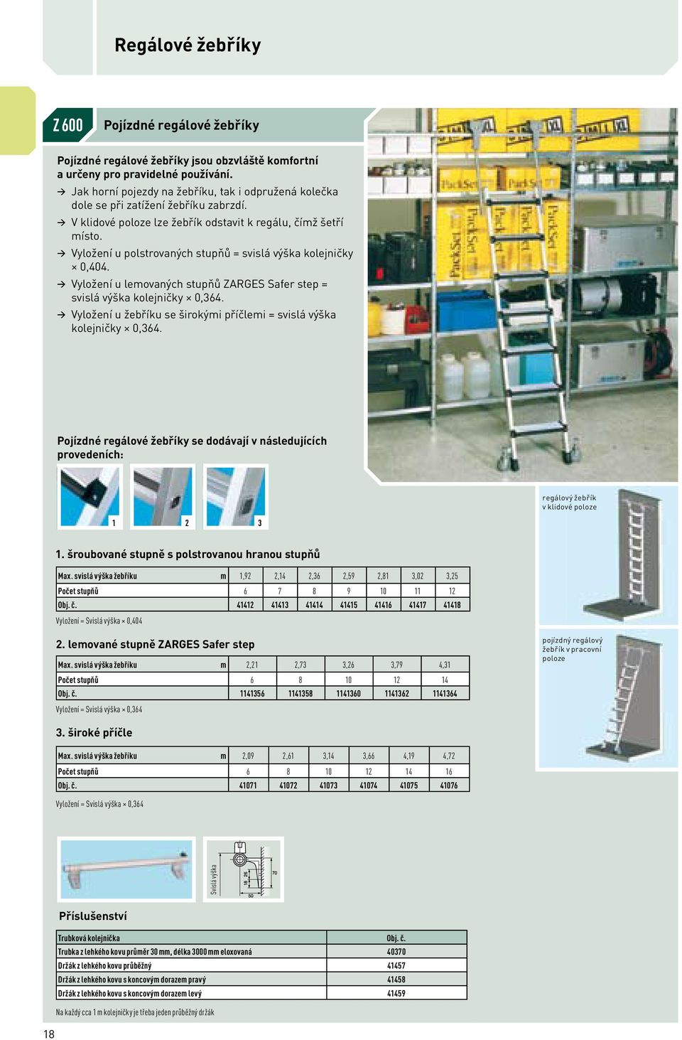 Vyložení u polstrovaných stupňů = svislá výška kolejničky 0,404. Vyložení u lemovaných stupňů ZARGES Safer step = svislá výška kolejničky 0,364.