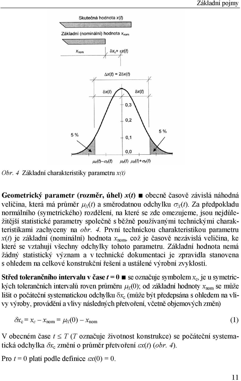 První technickou charakteristikou parametru x(t) je základní (nominální) hodnota x nom, což je časově nezávislá veličina, ke které se vztahují všechny odchylky tohoto parametru.