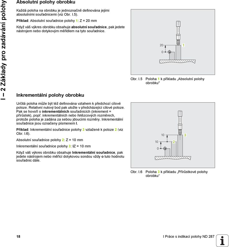 Inkrementální polohy obrobku Obr. I.5 20 1 0 Poloha 1 k příkladu Absolutní polohy obrobku" Určitá poloha může být též definována vztahem k předchozí cílové poloze.