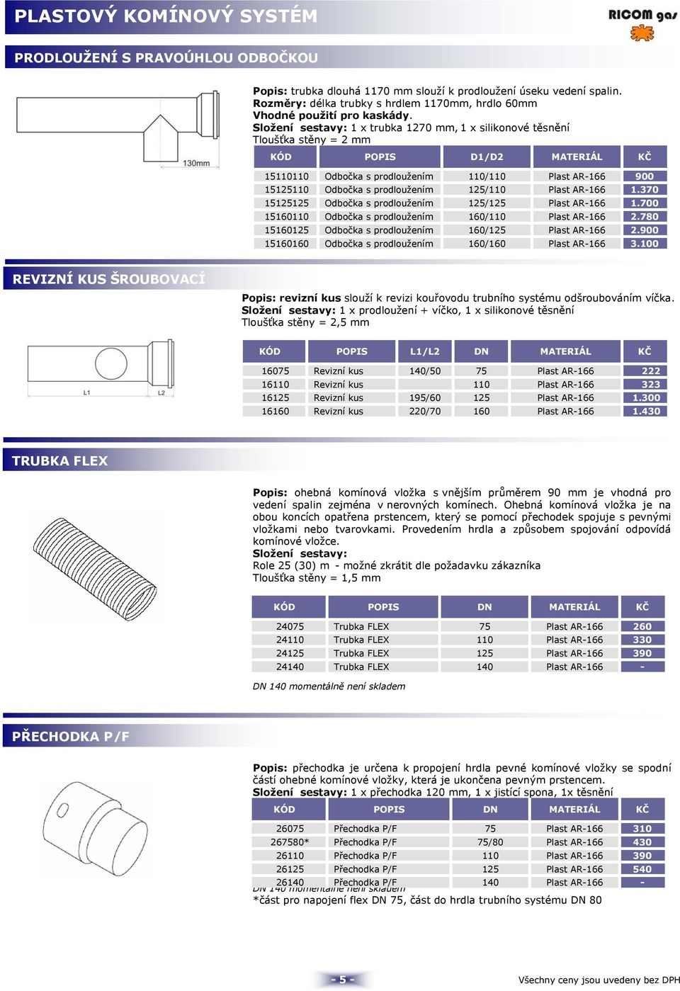 Složení sestavy: 1 x trubka 1270 mm, 1 x silikonové těsnění KÓD POPIS D1/D2 MATERIÁL 15110110 Odbočka s prodloužením 110/110 Plast AR-166 900 15125110 Odbočka s prodloužením 125/110 Plast AR-166 1.