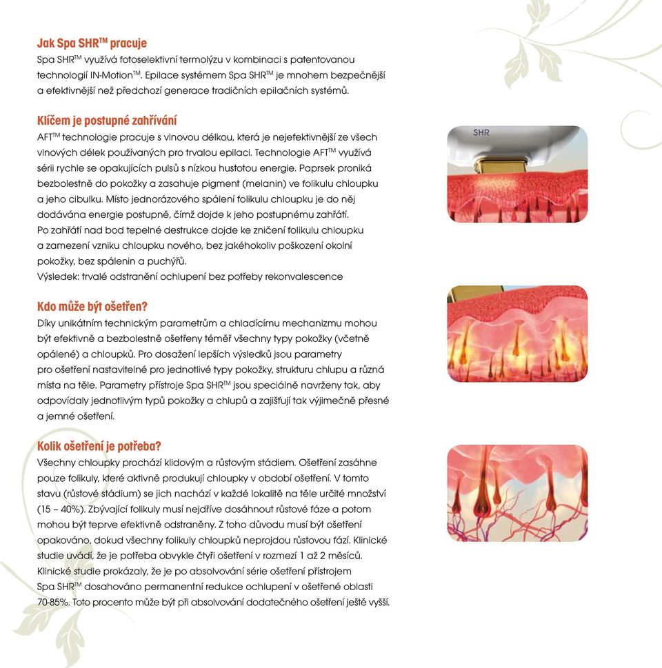 Klíčem je postupné zahřívání AFT TM technologie pracuje s vlnovou délkou, která je nejefektivnější ze všech vlnových délek používaných pro trvalou epilaci.