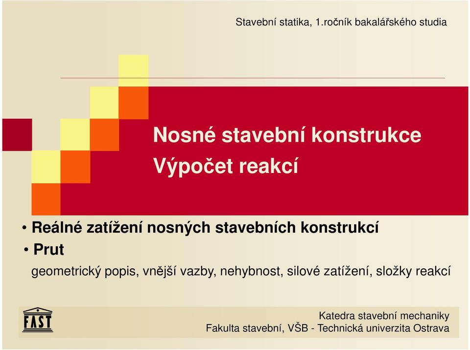 Reálné ztížení nosných stveních konstrukcí Prut geometrický