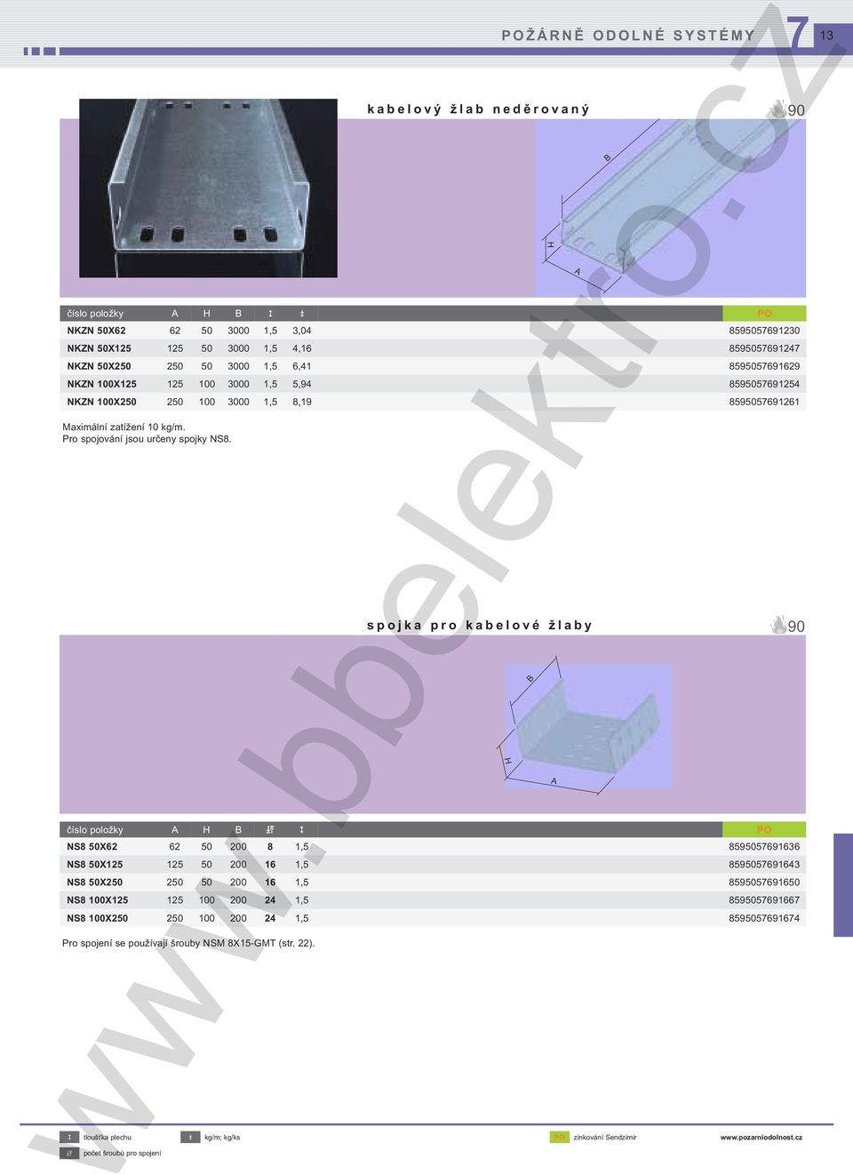 kabelový žlab neděrovaný číslo položky H PO NS8 50X62 62 50 200 8 1,5 859505691636 NS8 50X125 125 50 200 16 1,5 859505691643 NS8 50X250 250 50 200 16 1,5 859505691650 NS8 100X125 125 100 200