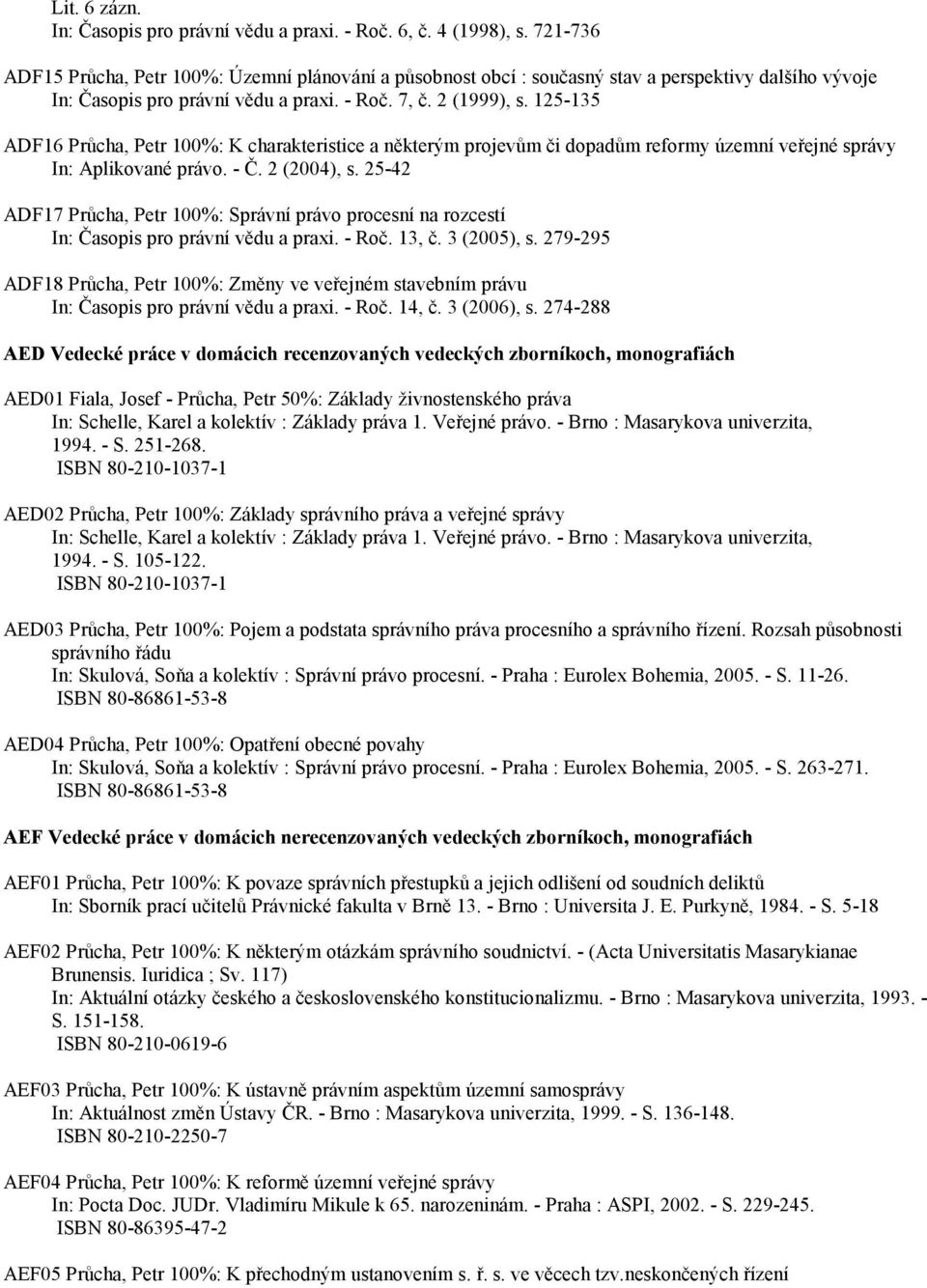 125-135 ADF16 Průcha, Petr 100%: K charakteristice a některým projevům či dopadům reformy územní veřejné správy In: Aplikované právo. - Č. 2 (2004), s.