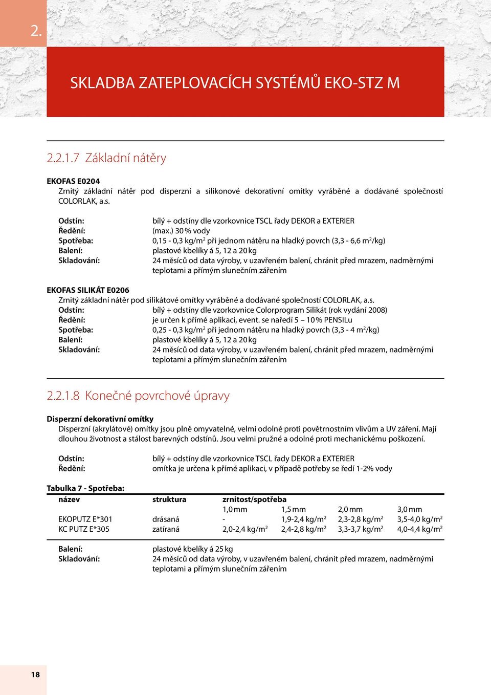 ) 30 % vody 0,15-0,3 kg/m 2 při jednom nátěru na hladký povrch (3,3-6,6 m 2 /kg) plastové kbelíky á 5, 12 a 20 kg 24 měsíců od data výroby, v uzavřeném balení, chránit před mrazem, nadměrnými