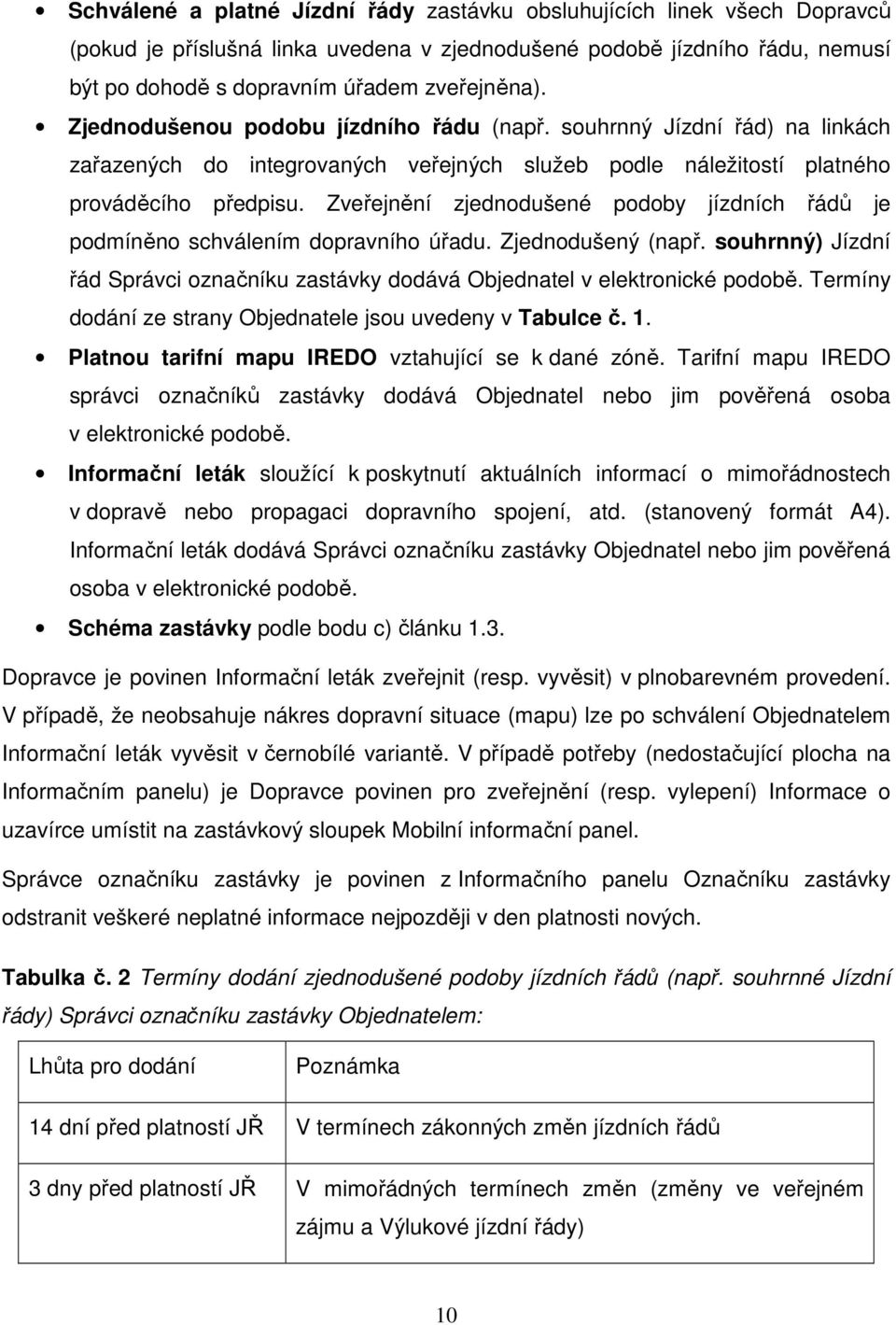 Zveřejnění zjednodušené podoby jízdních řádů je podmíněno schválením dopravního úřadu. Zjednodušený (např. souhrnný) Jízdní řád Správci označníku zastávky dodává Objednatel v elektronické podobě.