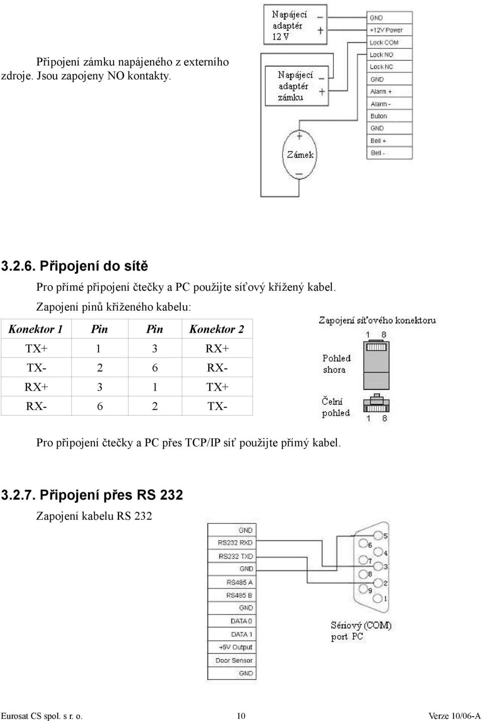 Zapojení pinů kříženého kabelu: Konektor 1 Pin Pin Konektor 2 TX+ 1 3 RX+ TX- 2 6 RX- RX+ 3 1 TX+