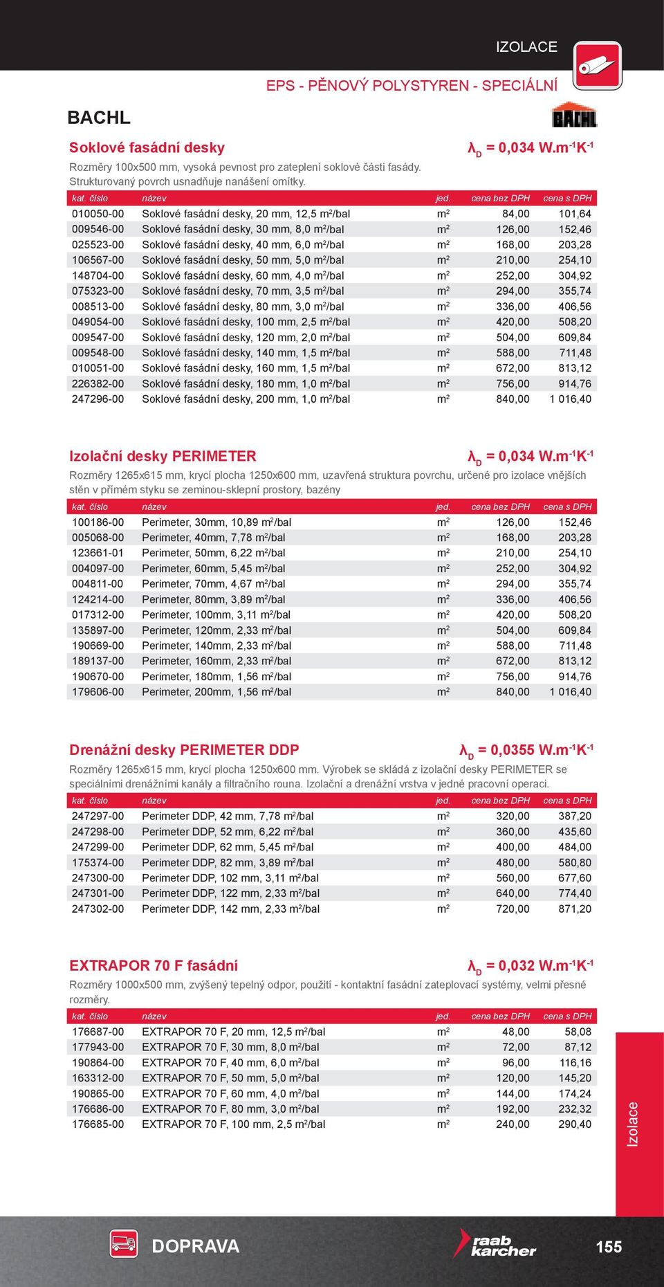 010050-00 Soklové fasádní desky, 20 mm, 12,5 m 2 /bal m 2 84,00 101,64 009546-00 Soklové fasádní desky, 30 mm, 8,0 m 2 /bal m 2 126,00 152,46 025523-00 Soklové fasádní desky, 40 mm, 6,0 m 2 /bal m 2