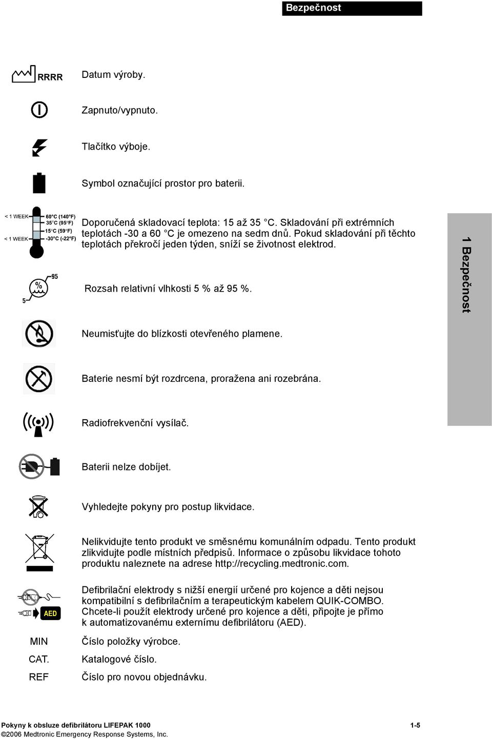 1Bezpečnost Neumisťujte do blízkosti otevřeného plamene. Baterie nesmí být rozdrcena, proražena ani rozebrána. Radiofrekvenční vysílač. Baterii nelze dobíjet. Vyhledejte pokyny pro postup likvidace.