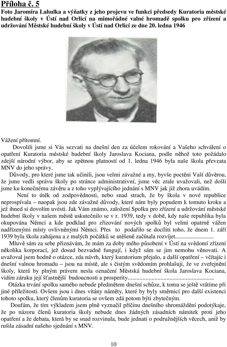 Ústí nad Orlicí ze dne 20. ledna 1946 Vážení přítomní.