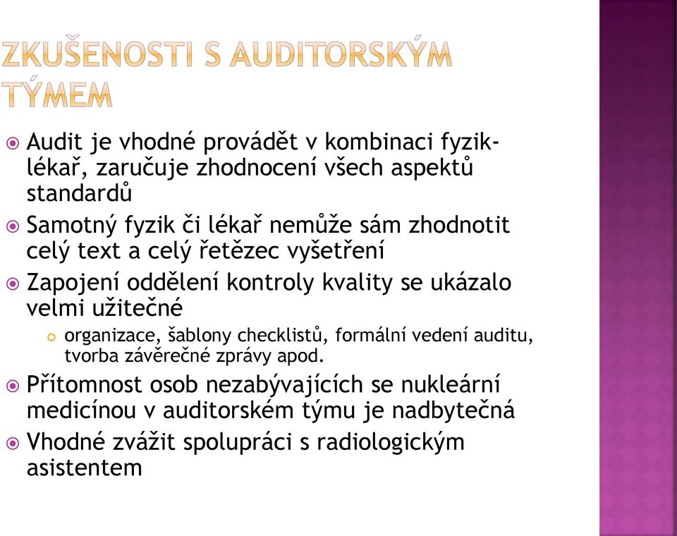 užitečné organizace, šablony checklistů, formální vedení auditu, tvorba závěrečné zprávy apod.