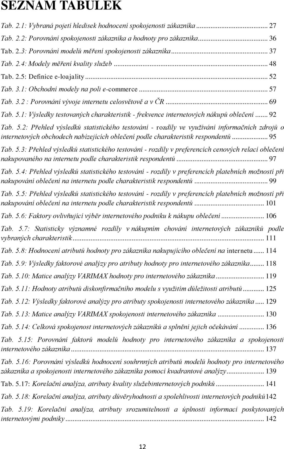 .. 69 Tab. 5.1: Výsledky testovaných charakteristik - frekvence internetových nákupů oblečení... 92 Tab. 5.2: Přehled výsledků statistického testování - rozdíly ve využívání informačních zdrojů o internetových obchodech nabízejících oblečení podle charakteristik respondentů.