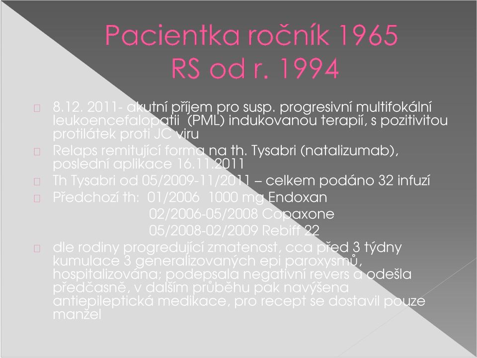 Tysabri (natalizumab), poslední aplikace 16.11.