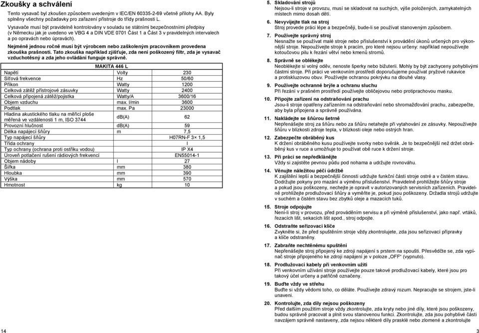 úpravách). Nejmén jednou ro n musí být výrobcem nebo zaškoleným pracovníkem provedena zkouška prašnosti.