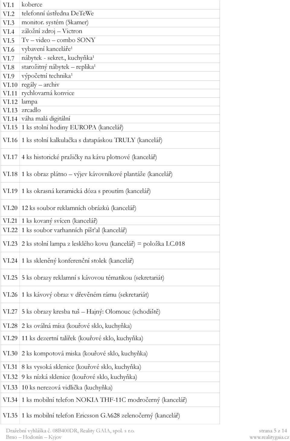 15 1 ks stolní hodiny EUROPA (kancelář) VI.16 1 ks stolní kalkulačka s datapáskou TRULY (kancelář) VI.17 4 ks historické pražičky na kávu plotnové (kancelář) VI.